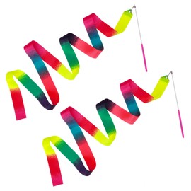 Bremorou 2 Pcs Dance Ribbons for Kids 78 Inch Sparkling Dance Ribbon Streamer Gymnastics Ribbon with Wand Twirling Dancing Ribbons Rhythmic Long Ribbon Streamers for Girls Adults (Gradient)