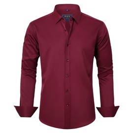 J.VER Men's Dress Shirts Solid Long Sleeve Stretch Wrinkle-Free Formal Shirt Business Casual Button Down Shirts Burgundy 4XL