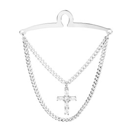 Men's Tie Chain Gold Silver Black Tie Clips Link Chain Cravat Collar Pins with Gift Box (Silver Crystal Cross)