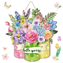 Spiareal Spring Welcome Sign Spring Flower Decor Wood Hanging Door Sign Outdoor Decorations for Farmhouse Porch Front D Decoration