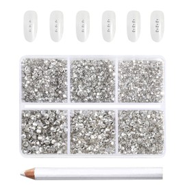 Beadsland 7200 pieces flatback rhinestones, clear rhinestones, nail gemstones, round crystal rhinestones for crafts, mixed 6 sizes with wax crayon kit, SS3-SS10, crystal