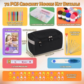 Aeelike Crochet Kits for Beginners Adults, Beginners Crochet Kit with Instructions 16Pcsx25g Crochet Yarns Ergonomic Metal Crochet Hooks 2mm-8mm Accessories Storage Case Crochet Starter Kit - Black