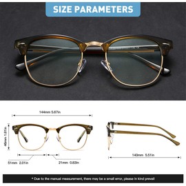 AOMASTE Blue Light Blocking Glasses Vintage Half Frame UV Clear Lens Anti Eyestrain Computer Gaming Glasses for Men Women