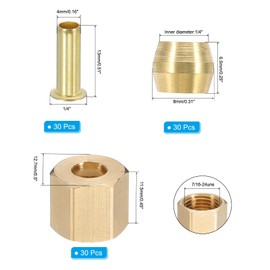 PATIKIL 30Pcs Brass Compression Fittings Assortment Kit, 1/4" Compression Sleeves Ferrules Inserts Nuts for Connecting Air, Fuel, Water, Oil and Inert Gases