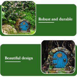 Pack of 2 Fairy Door, Gnome Door, Wooden Fairy Doors for Garden, Elves, Door, Miniature Yard Ornaments for Garden, Yard Trees, black