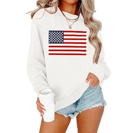 Lacozy Women'S USA Sweatshirt Casual Long Sleeve Tee Shirts Ladies Pullover American Flag Sweater Loose Tank Tops White