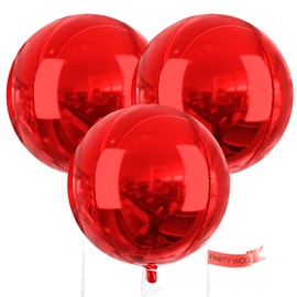 PartyWoo Red Foil Balloons 3 pcs 50 Inch Round 4D Big Extra Large Giant Jumbo Mylar Orbz Balloons and Ribbon for Graduation Wedding Valentine's Day Christmas Engagement Birthday Party Decorations