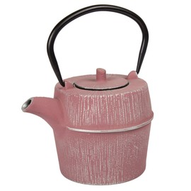 Creative Home Kyusu Cast Iron Pot Tea Kettle with Removable Stainless Steel Infuser Basket, 29 Ounce, Silver/Pink