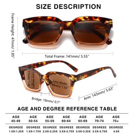 LOUOL READERS Sun Reader for Women Square Reading Sunglasses with Spring Hinge UV400 Protection Stylish Ladies Outdoor Reading +1.5