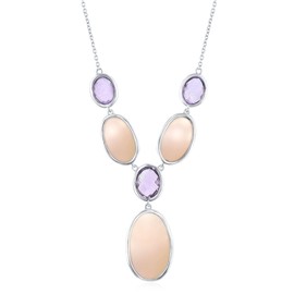 Sterling Silver Alternating Oval Amethyst and Pink Mother of Pearl 16+2" 'Y' Necklace