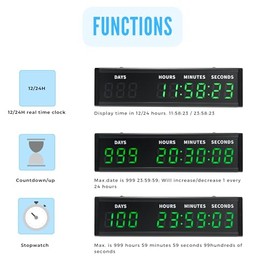 WQV - Reloj digital de cuenta regresiva de pantalla grande, temporizador de cuenta regresiva de 999 días para Navidad, jubilación, cumple...