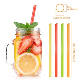 10Pcs Macaron Color Smoothie Straws, Plastic Reusable Straws 1cm x 26cm, Straight Colorful Reusable Drinking Straws, Replacement Straws for Bubble Tea, Tapioca Pearls with 2 Cleaning Brushs