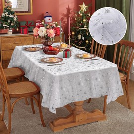 Bonison Rectangular Tablecloth. Sheer Fabric. Snowflake Silver Foil Organza Tablecloth Christmas Birthday Party Supplies Party Decorations. Christmas Tree Skirt Christmas Decoration (60 x 120 inch)