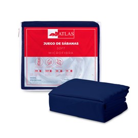 ATLAS DEL DESCANSO Juego De Sabanas Soft Individual De Microfibra | Incluye Sabana Plana, Sábana De Cajón y Funda | Transpirables, Hipoalergénicas y Termo climáticas | Altura 20cm | Color Marino
