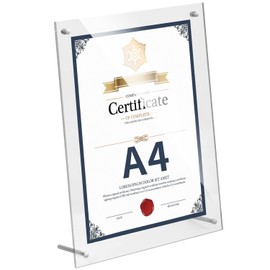 Award Certificate, A4, Acrylic Frame, Stand, Transparent, Picture Frame, Horizontal and Vertical Use, Picture Frame, Award Certificate, Appreciation Card