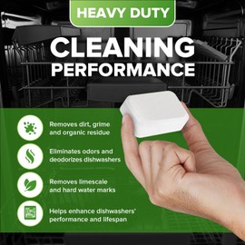 Heavy Duty Dishwasher Cleaner and Deodorizer Tablets, Descaler, Deep Cleaning, Natural Odor and Smell Remover, Calcium, Limescale, Hard Water Marks, Grease, Septic Safe Pods (12 Tabs - 1 Yr Supply)