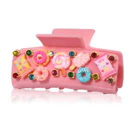 Candy Lollipop Square Hair Claw Clips Novelty Colorful Crystal Lollipop Sweet Candy Donut Hair Clips Funny Cute Rectangle Strong Hold Jaw Clip for Birthday Holiday Party Hair Accessories