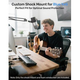 Custom Blue Yeti Shock Mount with Pop Filter [2025 Upgrade] - Elastic Suspension Design Reduces Vibration Noise, Shock Mount 100% Fits Blue Yeti, Matches Mic Boom Arm, with 3/8" to 5/8" Screw Adapter