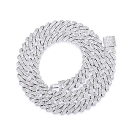 Wholesale Fashion Hip Hop Jewelry 14mm 18K Gold Plated Brass AAAAA CZ Diamond Iced Out Cuban Link Chain Necklace for MenColor: White Gold, Length: 18inch