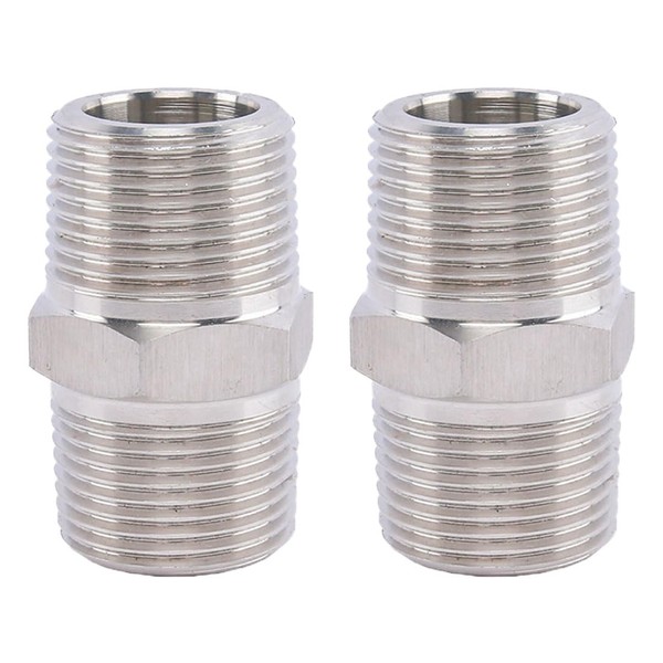 BZKSER Pack of 2 Shower Hose Adaptors Corrugated Pipe Extension 1/2 Inch Stainless Steel Connector Extension Adapter Nipple Sleeve Fitting Nipple, Double Nipple Connector for Pipe Connection