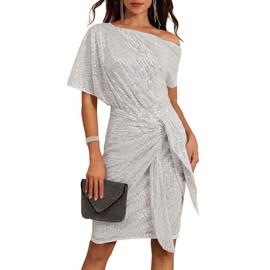 GRACE KARIN Party Dreses for Women Elegant Sparkle Glitter Sequin Dresses Silver M