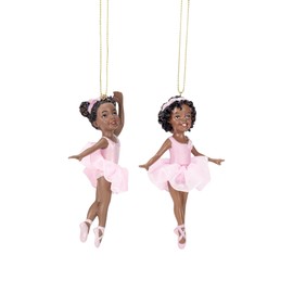 Kurt Adler 2 pc Set - Black Ballerina Girl on Toes Ornament 4 3/8 in