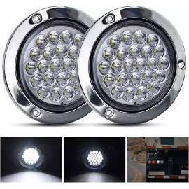 Nilight 4” Round Trailer Tail Light 2PCS 24LED White Stainless Steel Tail Lights