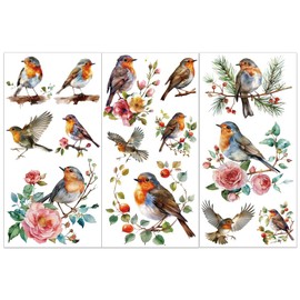 OLYCRAFT 3pcs/Set Bird Rub on Transfers for Furniture and Crafts 15x30cm Robin Decor Transfer Stickers Animal Rub on Decals for Wood Furniture Scrapbooking Home Decorations