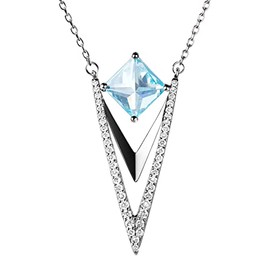 Franki Baker Art Deco Style Blue Aquamarine & Diamond CZ Pendant Necklace. Length: 40+5cm