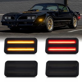 For 1970-1981 Pontiac Firebird Trans Am Smoked Lens Amber Red LED Side Marker Lights Fender Flare Indicator Lamps OEM 5963135Light Color: Amber+Red, Specification: 4PCS