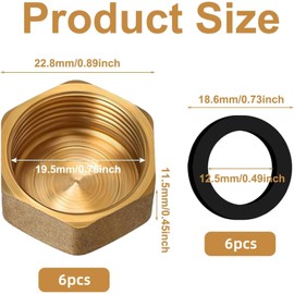6Pcs Durable Brass Blanking Caps, Plumbing Solutions, Hex Brass Female Blanking Stop Cap(3/4 inch), Blanking Nut Caps for Washing Machine Radiator Valve faucets Tap