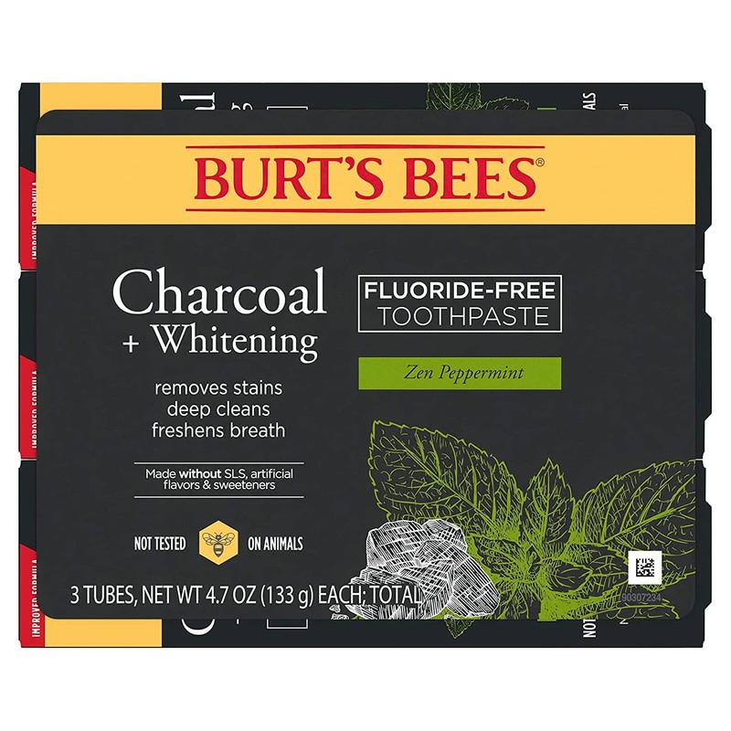 Burt's Bees Toothpaste, Natural Flavor, Charcoal Fluoride-Free Toothpaste, Zen Peppermint,