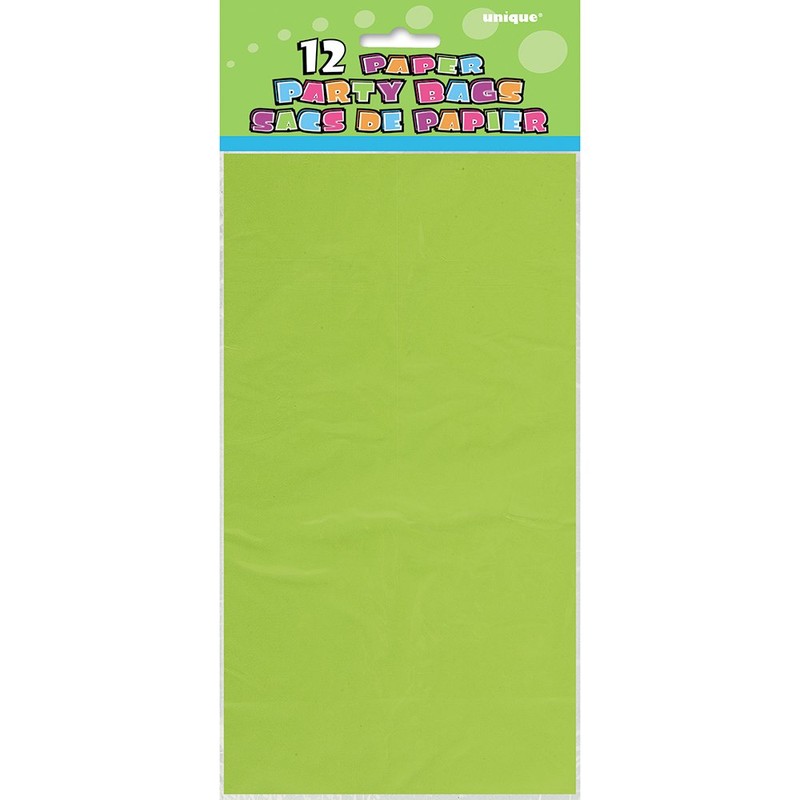 Vibrant Lime Green Paper Party Bags (Pack of 12) -
