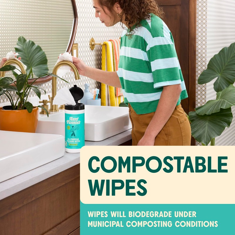 Aunt Fannie's Natural Cleaning Vinegar Wipes, Multipurpose Surface Cleaner, Bright