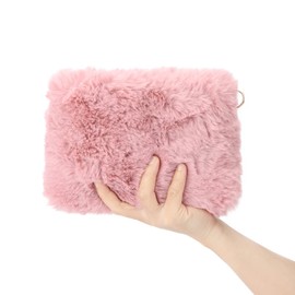 Syrads Women's Soft Plush Crossbody Purse Shoulder Bag Clutch Handbag with Chain,Pink