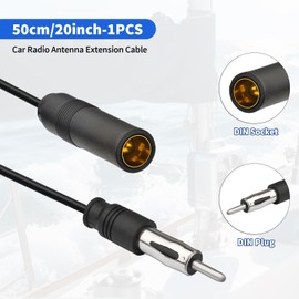 Yuslao Vehicle Car AM FM Radio Antenna Extension 50cm 20in DIN Plug to Socket RG174 Car Antenna Extension Cable for Vehicle Truck Stereo Head Unit CD Media Receiver Player