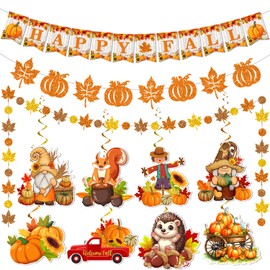 Fall Party Decorations, NO-DIY Fall Room Wall Decor Include Happy Fall Banner Pumpkin Maple Leaf Garland, Autumn Party Decor for Home Indoor, Fall Decorations for Office Classroom