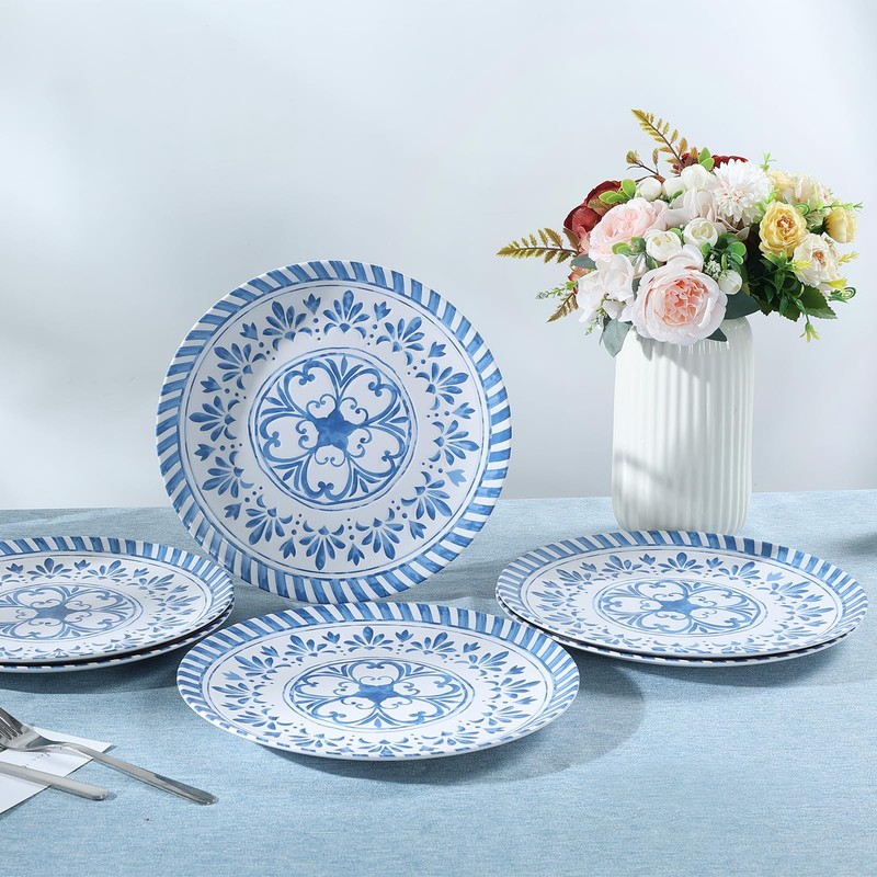 Yinshine Melamine Plates Set,10.75 Inch Dinner Plates Set, 6pcs Blue