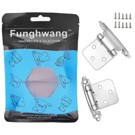 Funghwang 4 Pack 2 Pairs Brushed Nickel Self Closing Cabinet Hinges - 1/2 inch Overlay, Semi-Concealed, Silver Face Mount