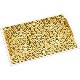 SiliFine 17" x 12" Decorative Gold Serving Trays with Handles, Home Decorative Acrylic Wooden Rectangle Serving Platters and Trays for Parties Serving Cookie Candy Pastry Dessert Party Supplies