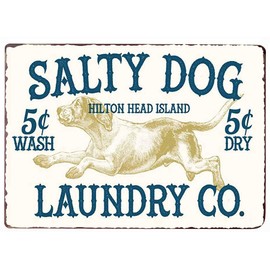 PXIYOU Salty Dog Laundry CO Vintage Farmhouse Laundry Room Sign Country Home Decor Washroom Signs Art Wall Blue 8X12Inch