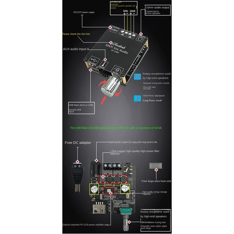 XY-C50H Bluetooth Digital Power Amplifier Module Bluetooth Digital Amplifier Board
