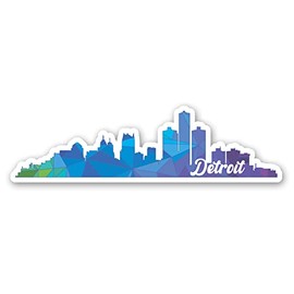 Squiddy Detroit Skyline Colorful - Vinyl Sticker Decal for Phone, Laptop, Water Bottle (4" Wide)