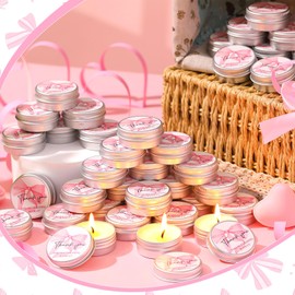 MTLEE 50 Pcs Pink Coquette Bow Baby Shower Scented Candles Gift Travel Tin Candle Aromatherapy Candle Favors for Baby Shower Favors Wedding Gifts Compound Scent Essential Oil