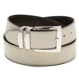 Concitor Men's Belt Reversible Wide Bonded Leather Silver-Tone Buckle CREAM/Black 38