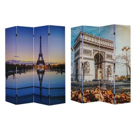 American Art Decor 4-Panel Dressing Room Divider - Double-Sided Paris Eiffel Tower & Arc de Triomphe Canvas - Portable Folding Privacy Screen for Room Separation (70" H)