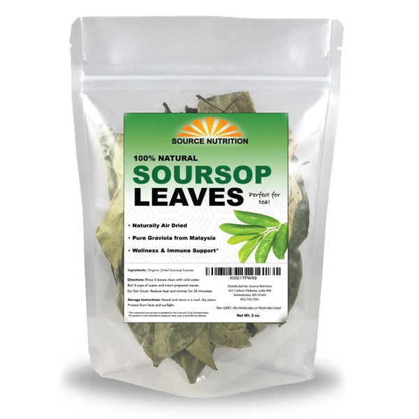 2 oz Organic Dried Soursop Leaves - Approx 200 Leaves, Pure Graviola for Tea
