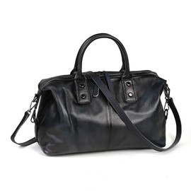 RetroDynic Vintage Leather Satchel Handbag for Women, Oversized Tote Shoulder Bag (Black)