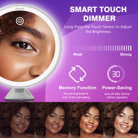 Auxmir Auxmir 30X Magnifying Mirror with Light, Makeup Mirror with 3 Color Lights, 8 Rechargeable Vanity Mirror with Power Suction Cup, 360 Swivel, Touch Dimmable Mirrors with Tweezer for Home Travel