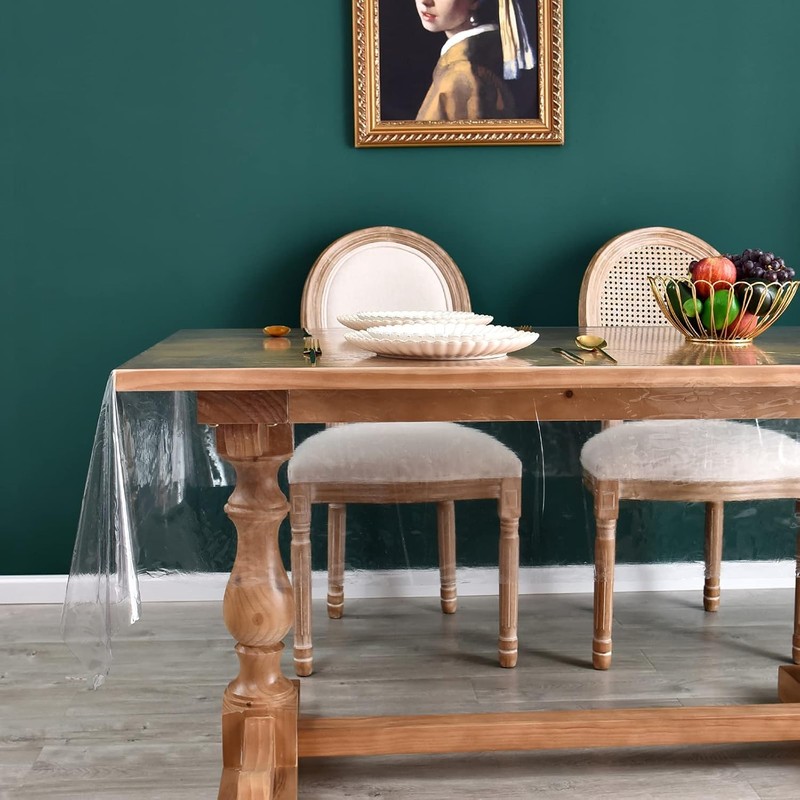 A2ZWORLD Clear Rectangular PVC Tablecloth Protective Waterproof Easy Clean (140cm